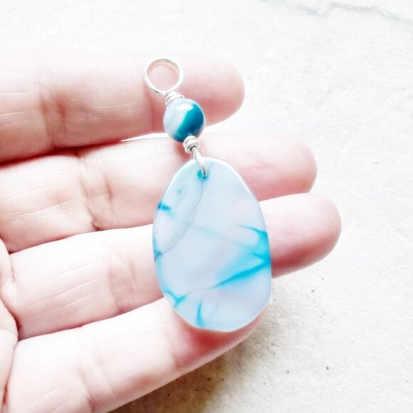 Milky Pale Aqua Agate Geode Pendant - Beach Ocean Coastal - Handmade Jewelry - Picture 2 of 8